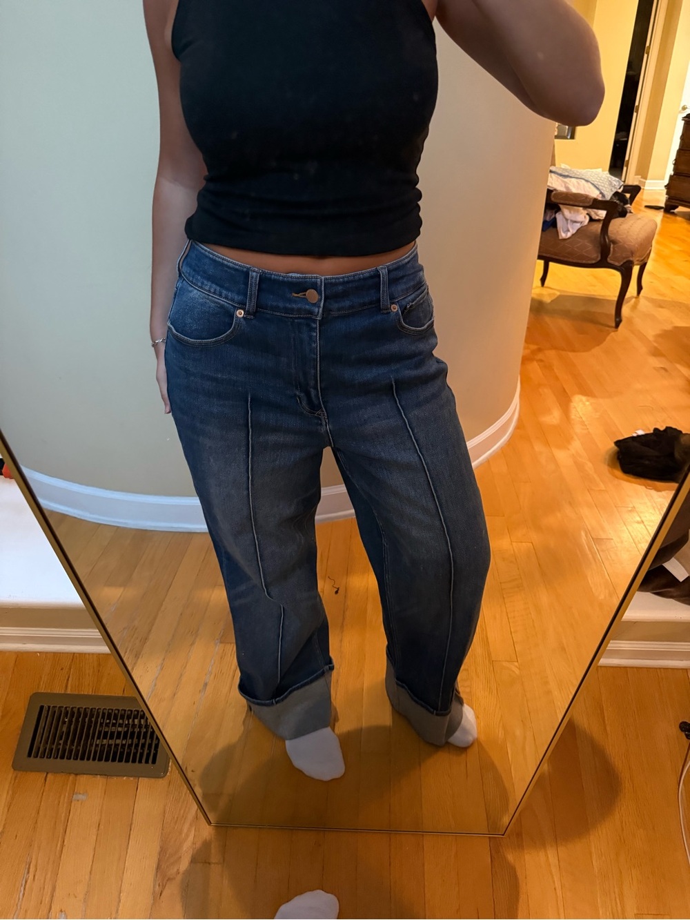 Dark Blue Women Jeans with Cuffed Bottom - Picture 7 of 8